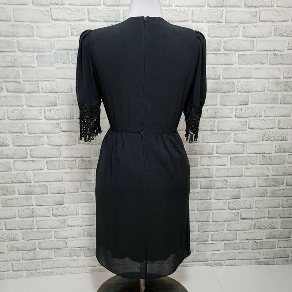 Vintage 80s 90s Ursula of Switzerland Black Surplice Faux Wrap Sheath Dress - Picture 7 of 10